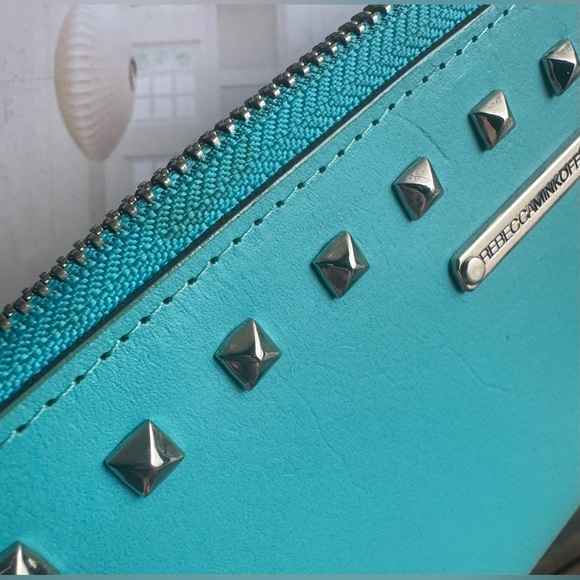 Rebecca Minkoff Teal/ Turquoise Studded Leather Wallet with full Zip Closure - Picture 13 of 16